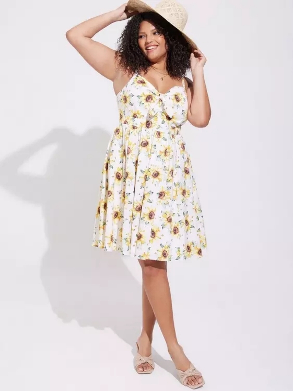 Torrid Mini Poplin Tie-Front Sunflower Print Skater Dress Plus Size 4 4x